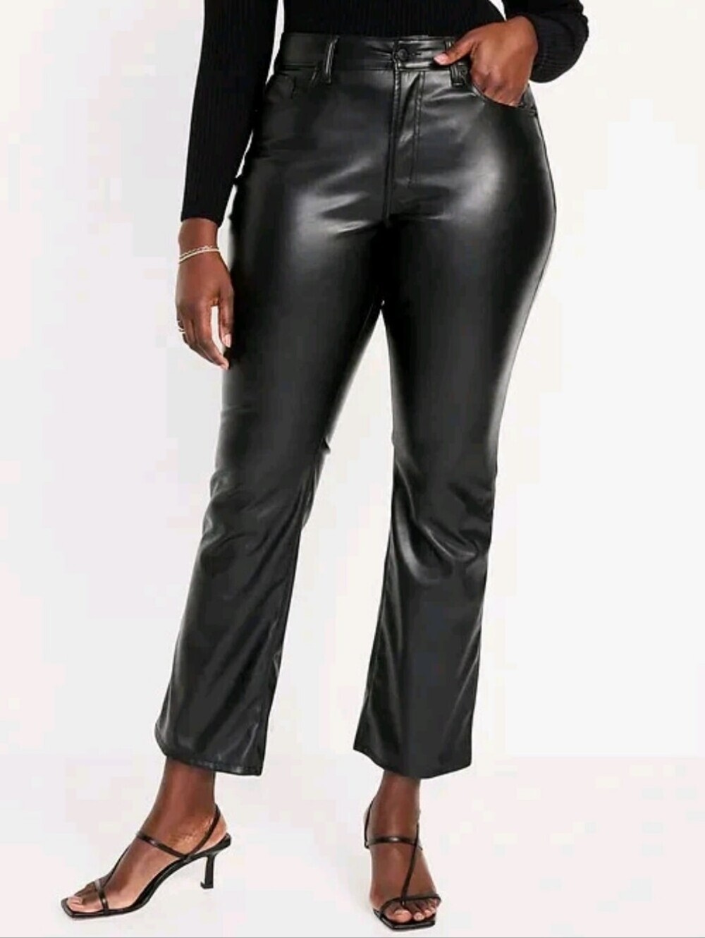 Old Navy Womens Black High Waisted Faux Leather Boot Cut Ankle Pants Size 6